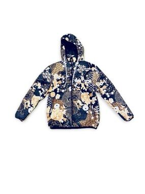 Valeza Lifestyle Puffer Jacket Anime Streetwear Dragon Floral Unisex Black Coat